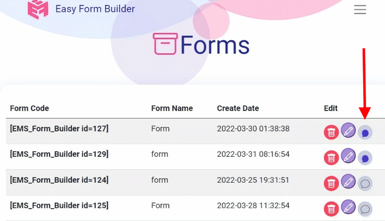 list of forms builder on easy form builder WP plugin