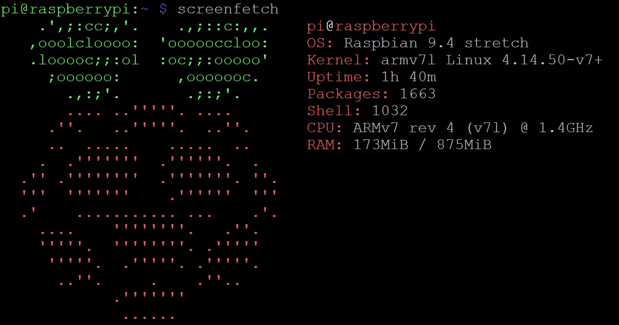 树莓派上运行screenfetch命令