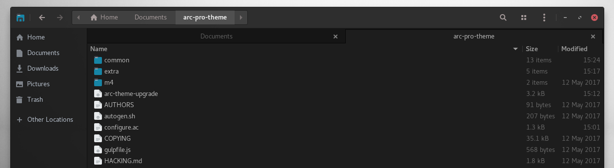 A screenshot of the Arc-Dark theme