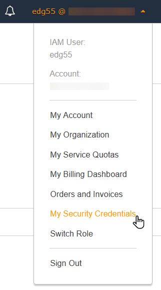 user account dropdown menu