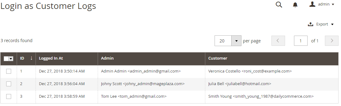 Magento 2 Login as Customer Logs