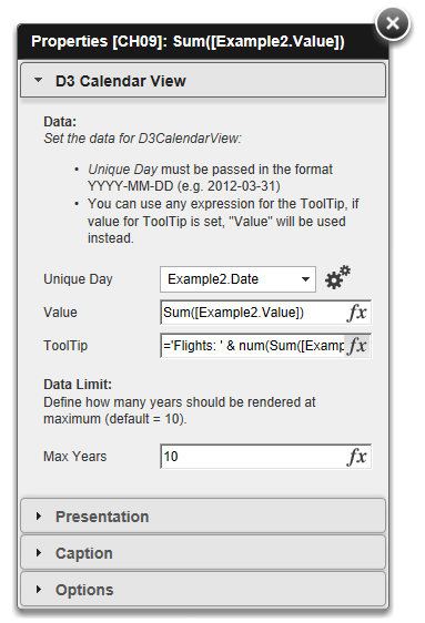 Configuration Dialog for D3CalendarView QlikView Extension