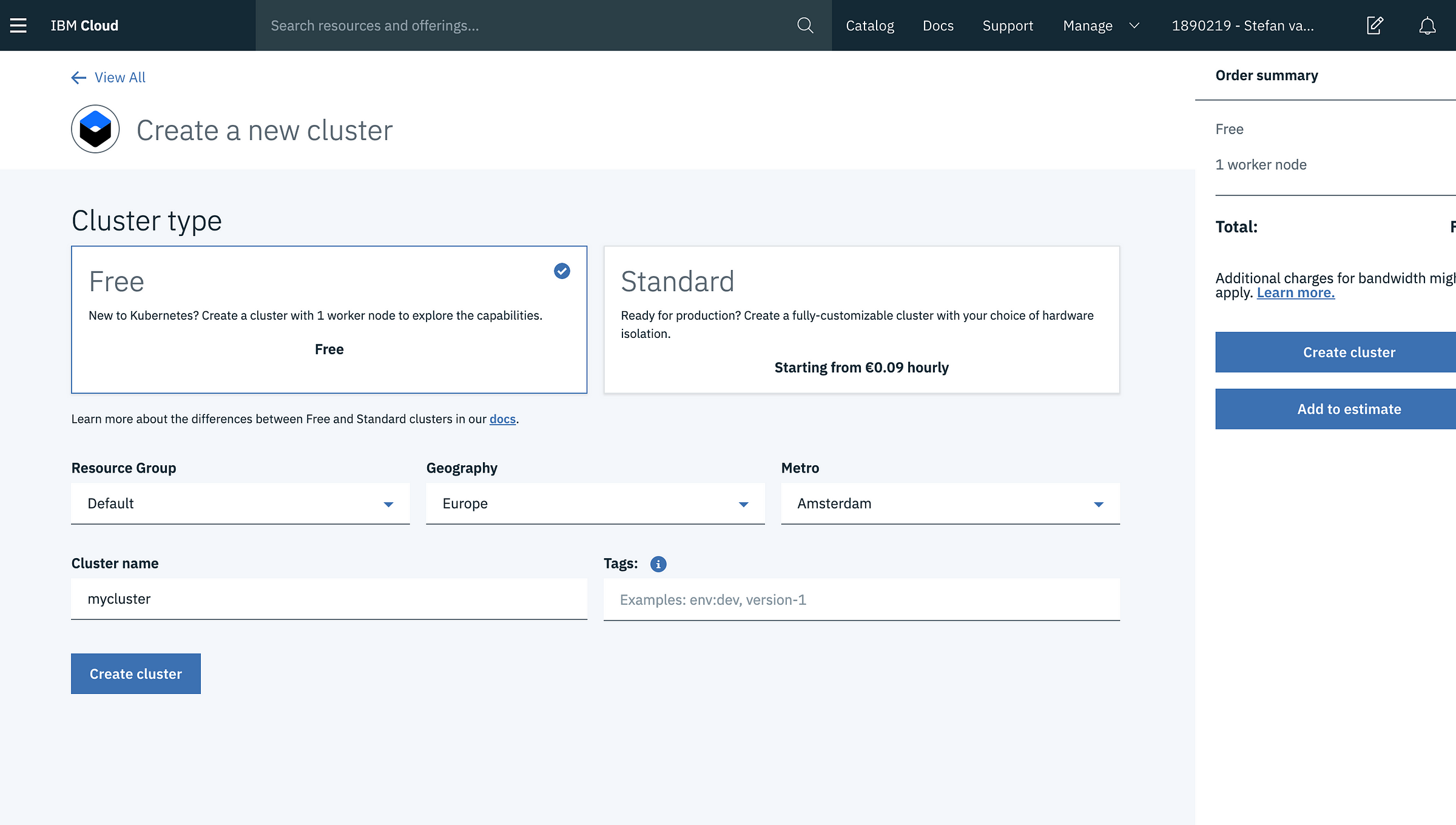 IBM Cloud — Create a new Kubernetes service cluster