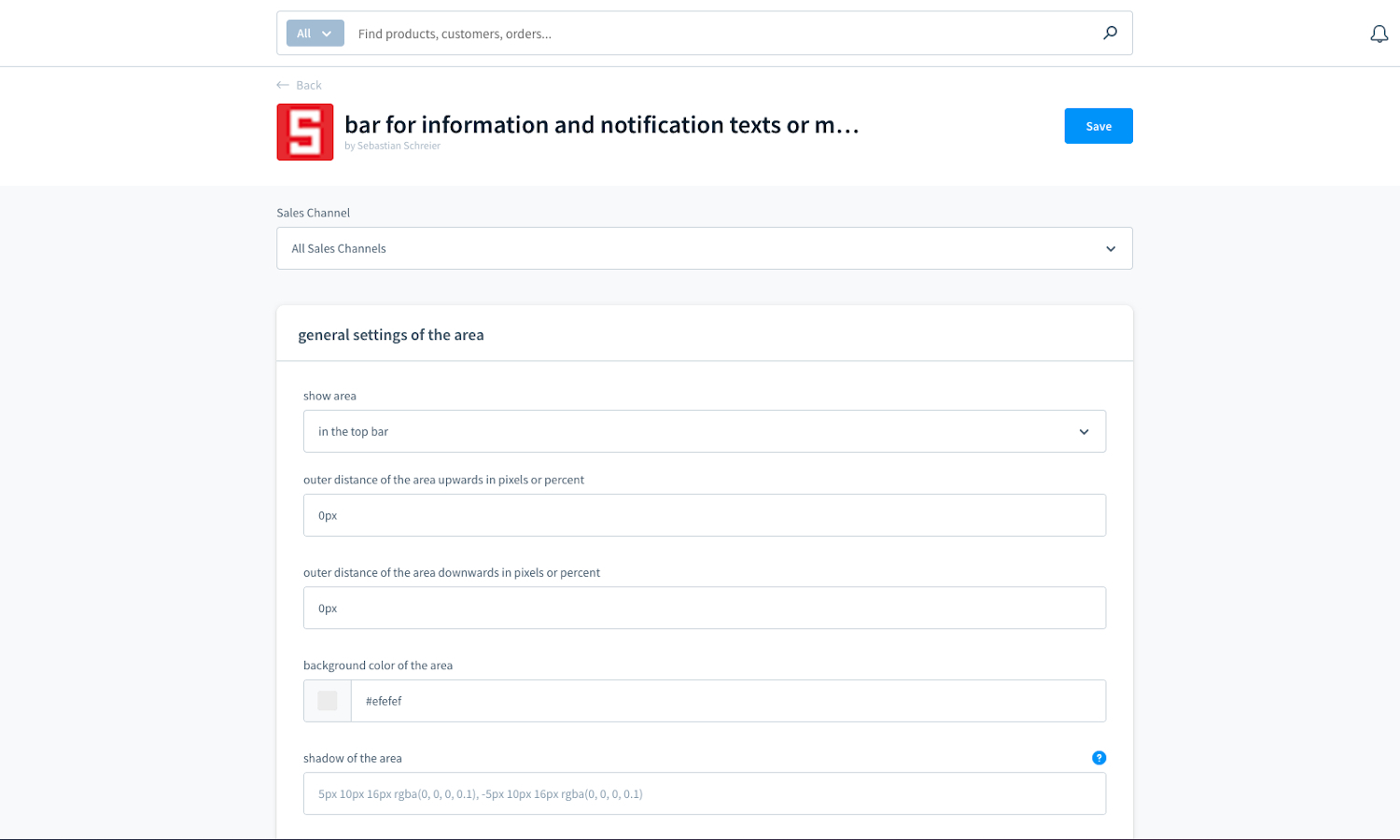 extension configuration - top bar part 1