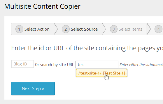 Multisite Content Copier - Select Source