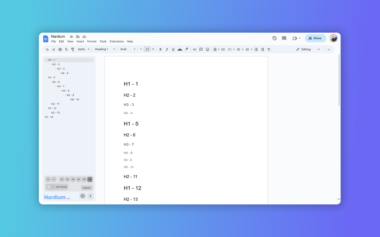 nardium google docs outline preview