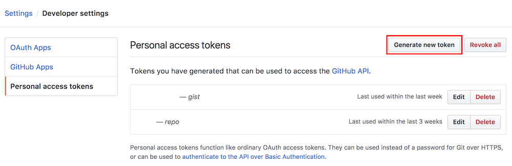 Goto Settings / Personal Access Tokens