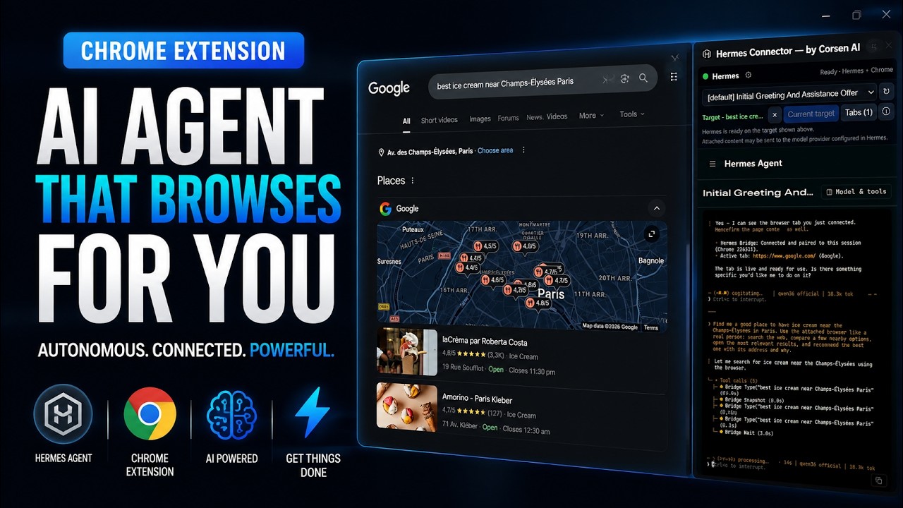 Watch the complete Hermes Connector installation and live browser-control demo