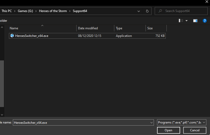 Locate HeroesSwitcher_64.exe