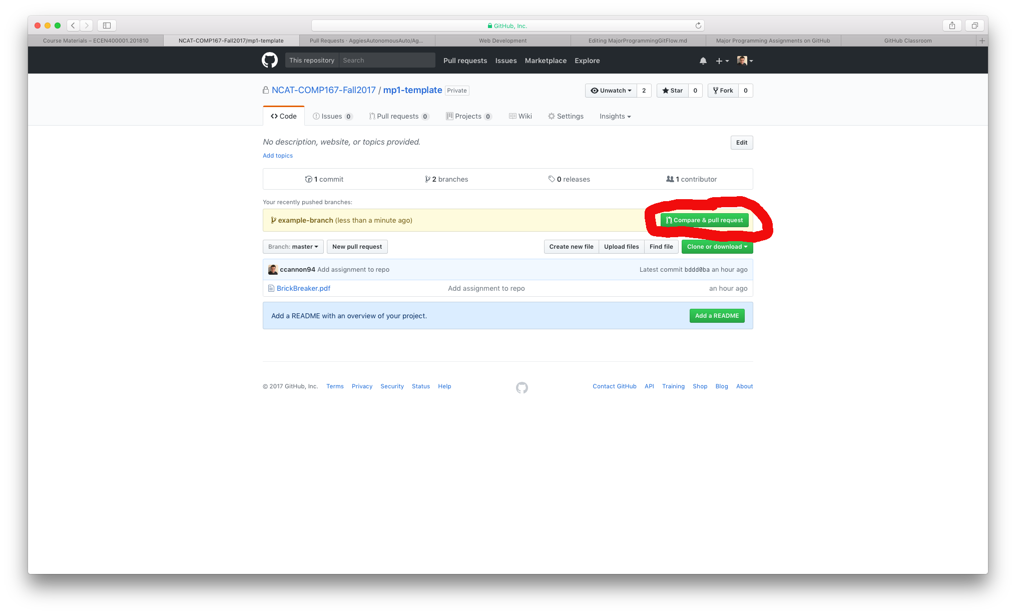 GitHub Compare and Pull Request Button