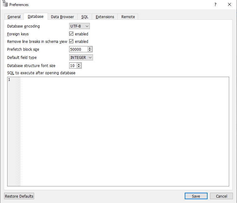 Database preferences