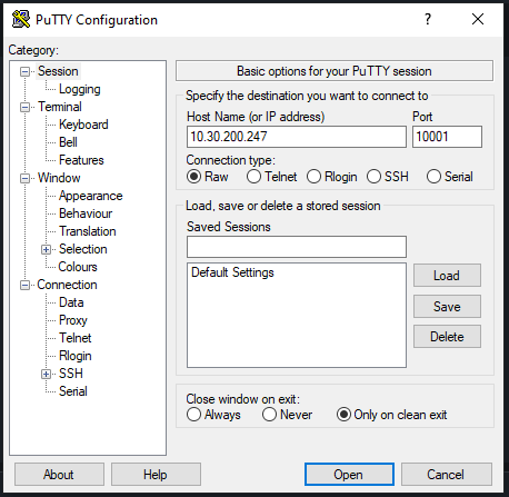 Network configuration on PuTTY