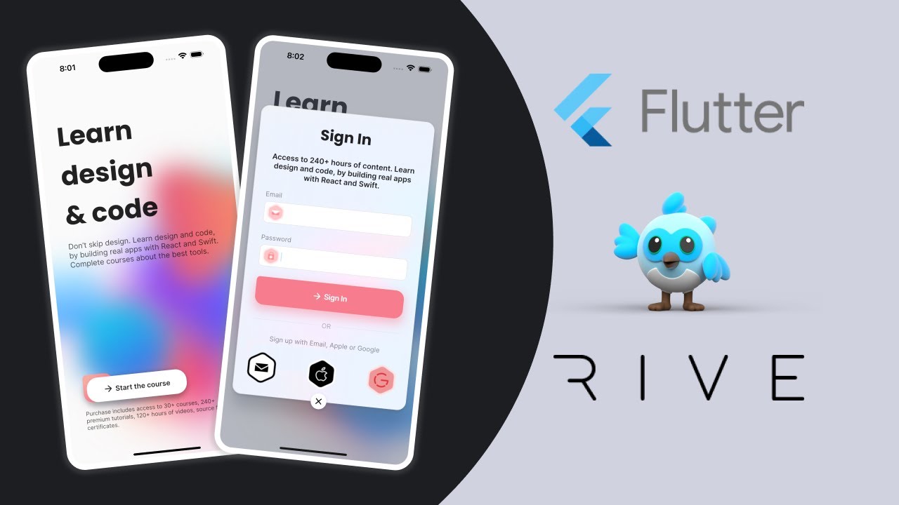 Flutter & Rive Tutorial - OnBoarding and SignIn UI Thumbnail