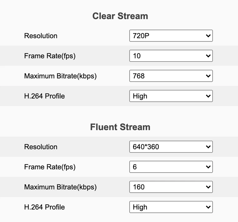 Reolink stream settings