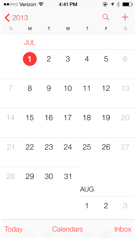 iOS Calendar App screenshot