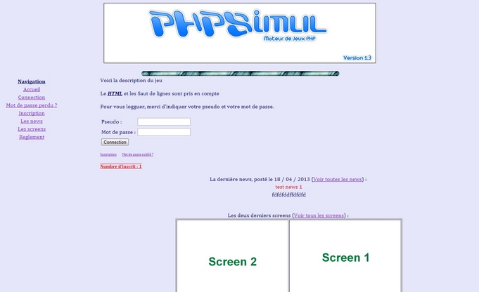 capture d'écran de PHPSimul