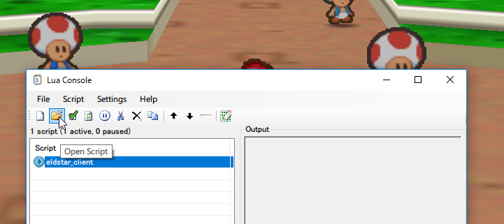 Click on Open and select eldstar_client.lua to add it to the script list