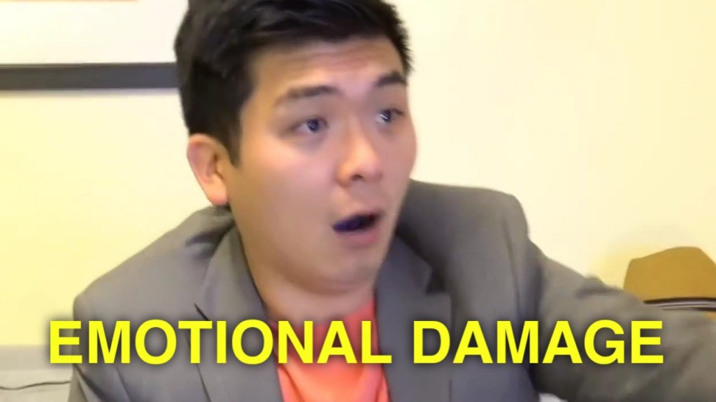 'Emotional damage' meme, with a man with a worried face and the yellow caption 'emotional damage'