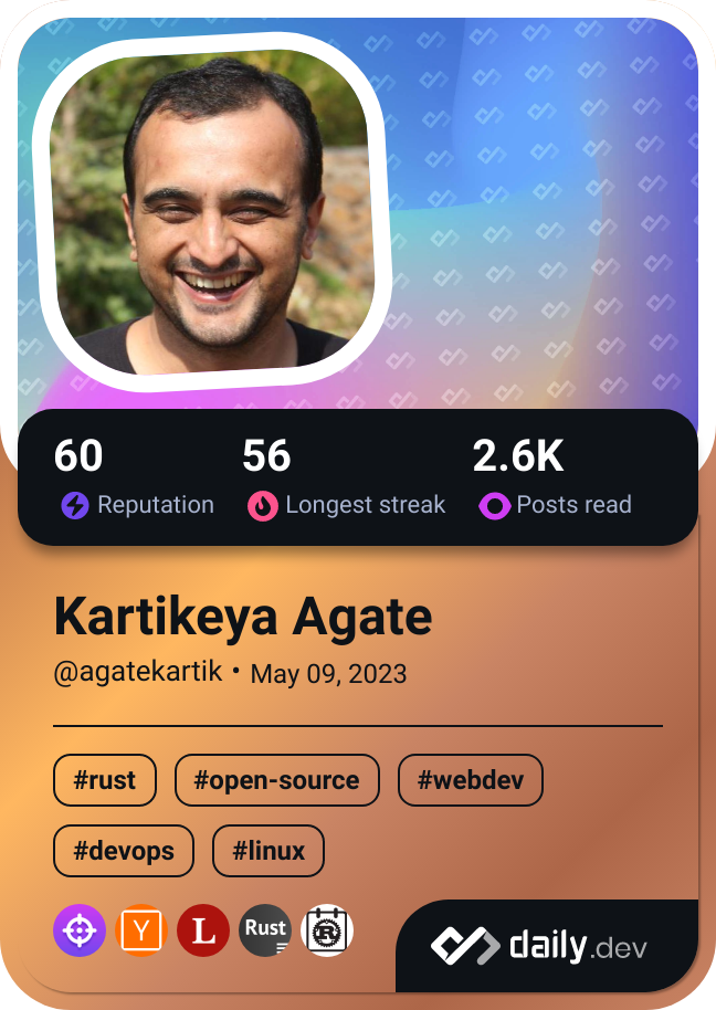 Kartikeya Agate's Dev Card