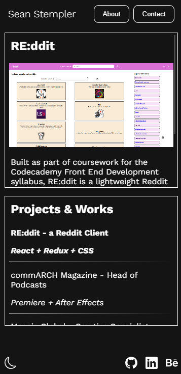 Screenshot of portfolio Mobile layout