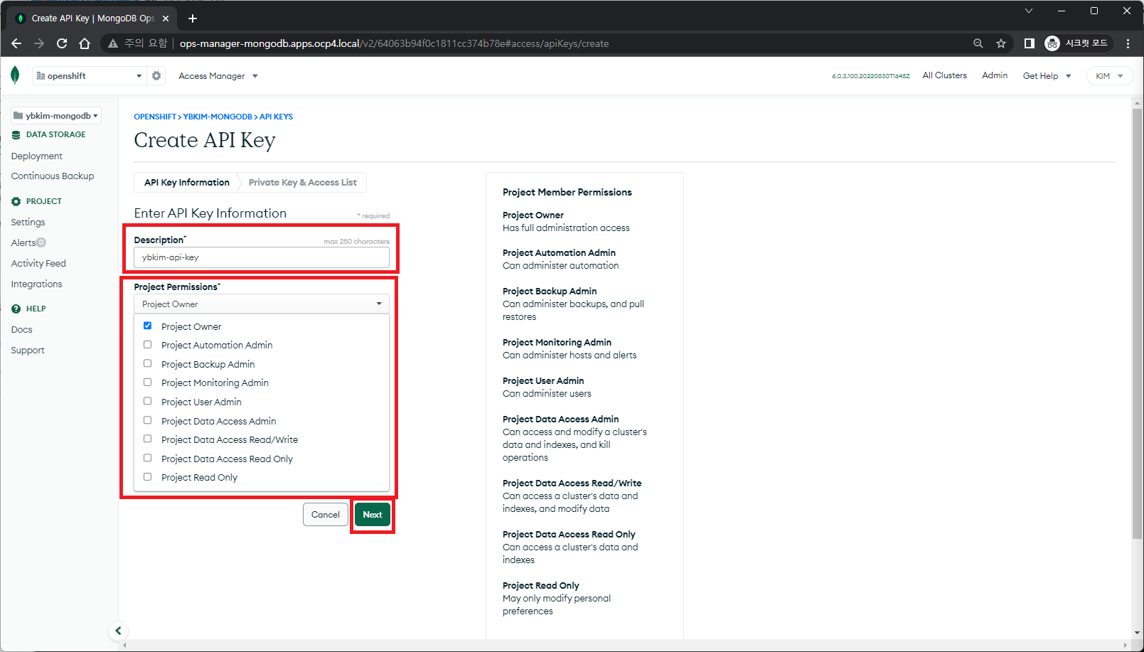 MongoDB - OpsManager: Create Project API Key #3