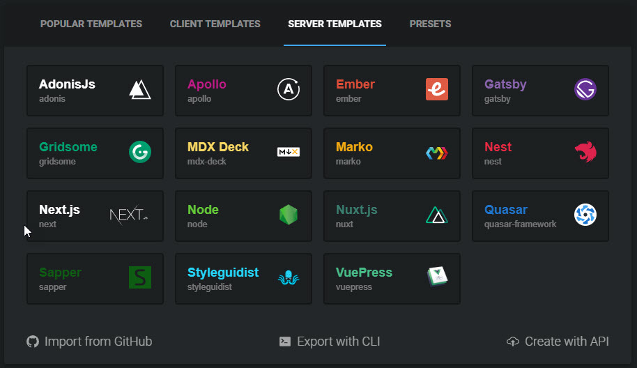 Codesanbox Entry Server Screen