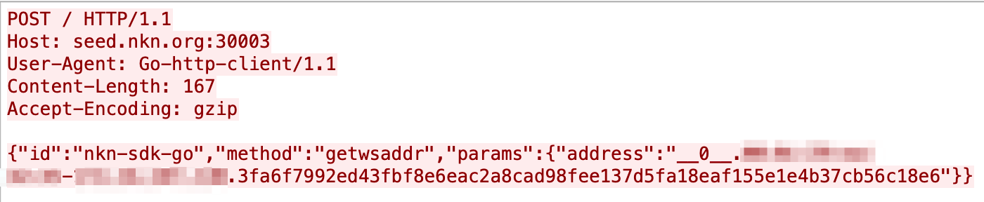 The sample first starts by reaching out to seed.nkn[.]org over TCP/30003, specifically with an HTTP POST request that is structured as shown. 