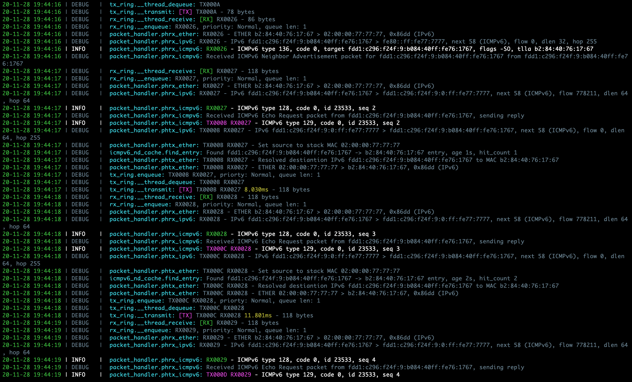 Sample PyTCP log output