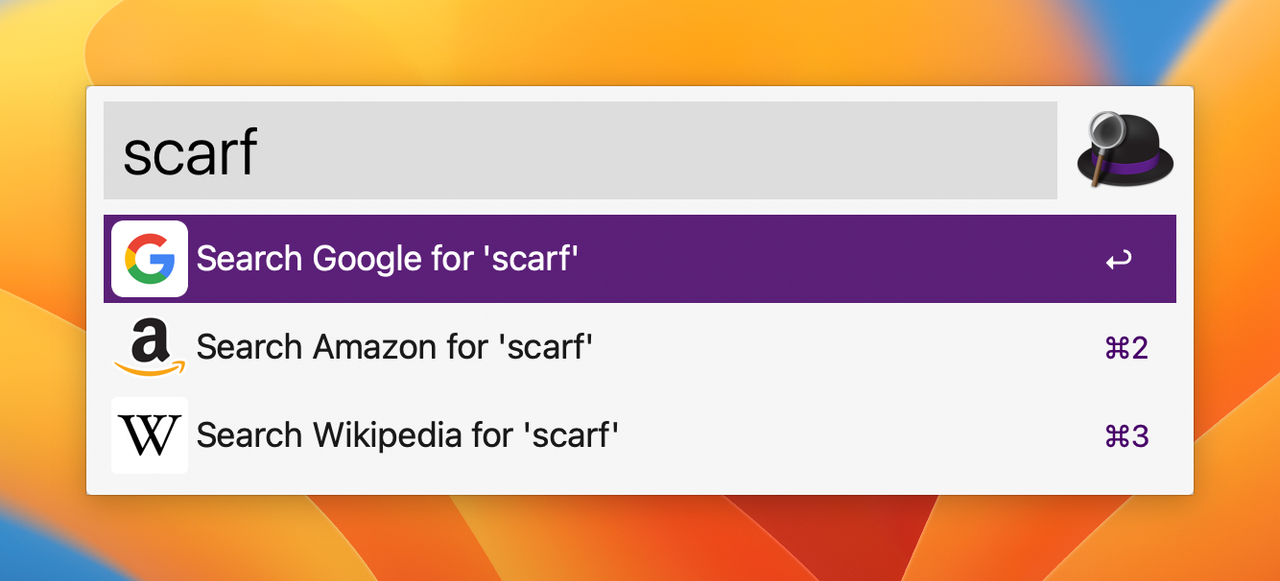 Alfred search bar preview