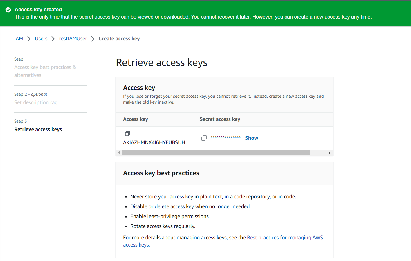 Access key and secret key