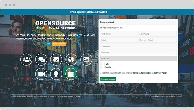 open source social network landing page