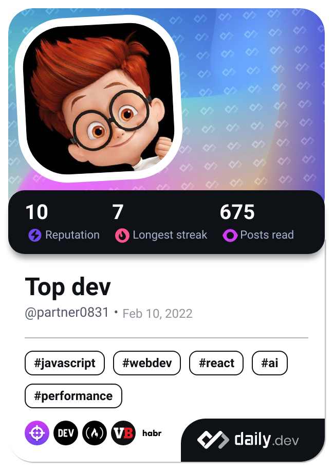 Top dev's Dev Card