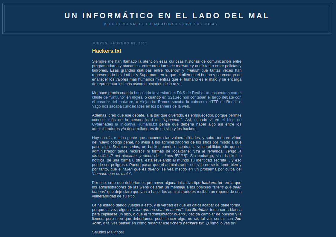 Screenshot of Alonso's hackers.txt blog-post