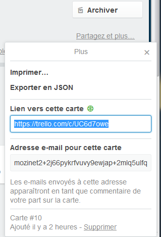 Lien Partager et plus… dans une carte Trello