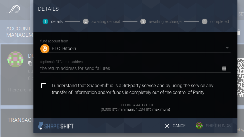 Parity Shapeshift Integration