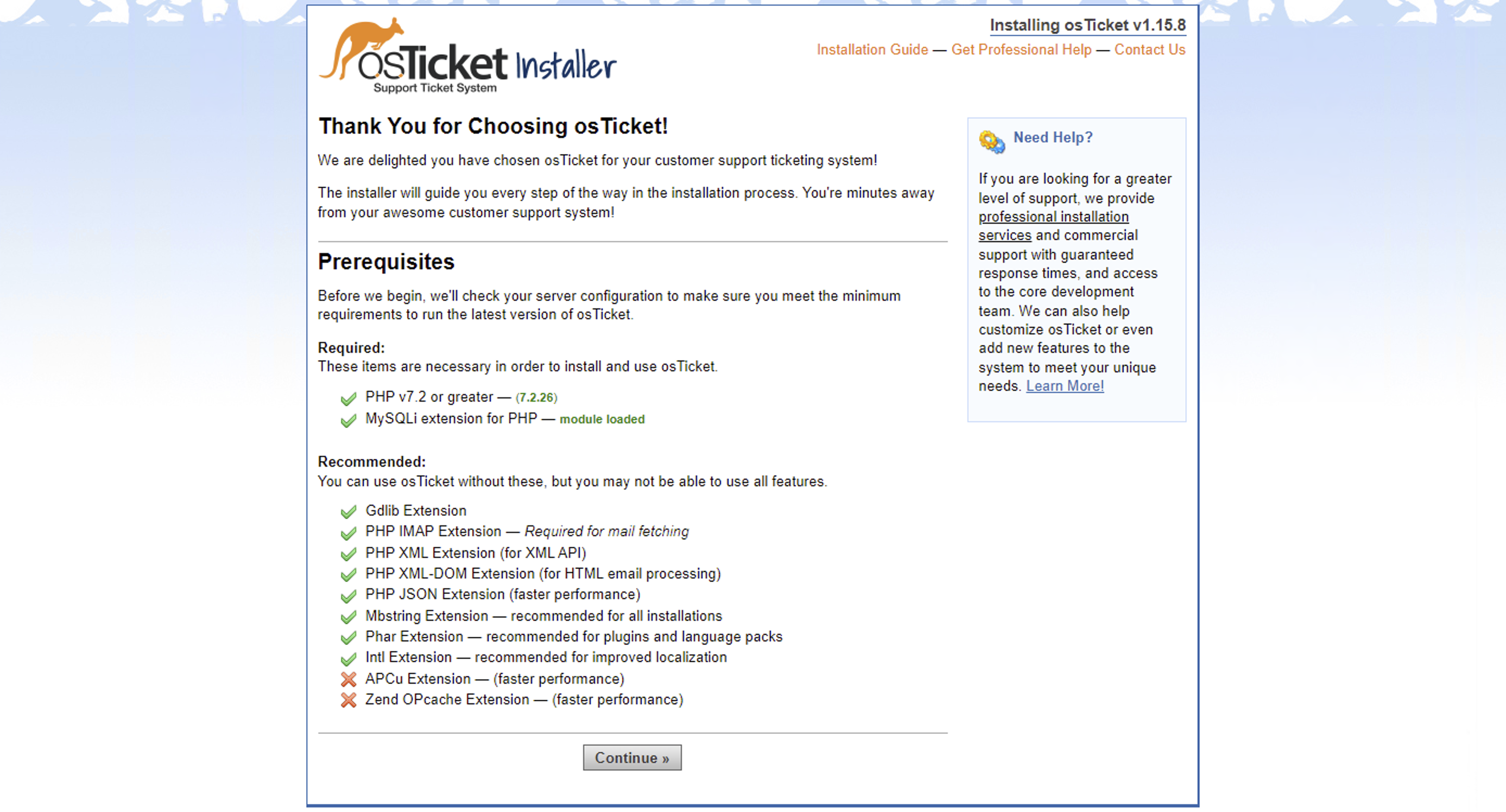 continue osTicket setup