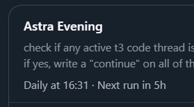 scheduled task Astra Evening - Daily at 16:31, Next run in 5h