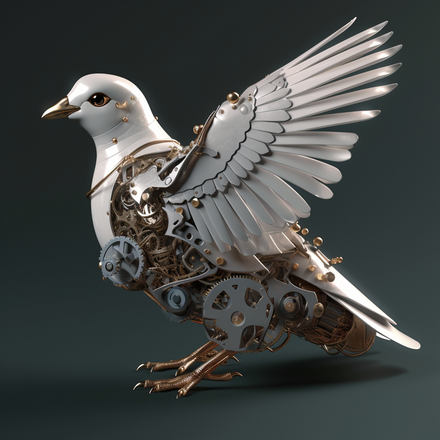 Image generated by Midjourney, mechanical pigeon