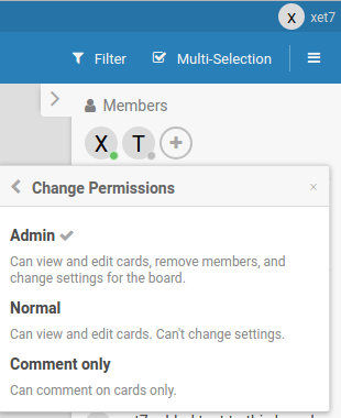 Wekan boards permissions screenshot