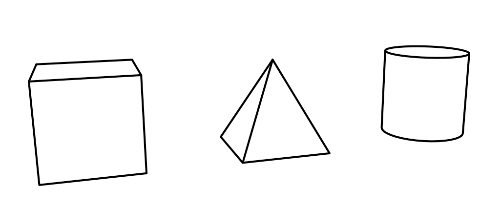 cube, pyramid, cylinder