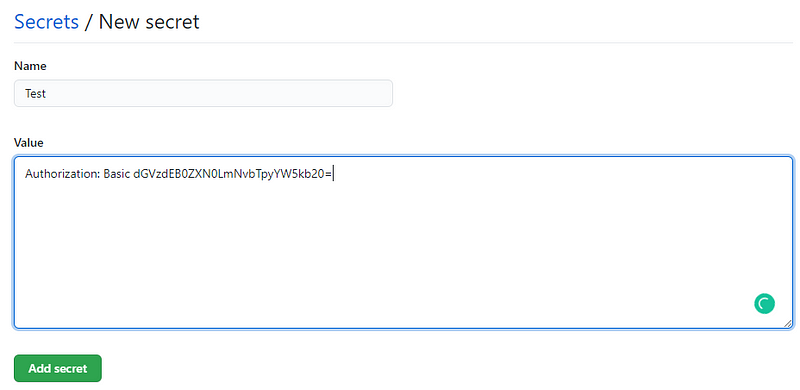 Add Basic Authorization token as a secret