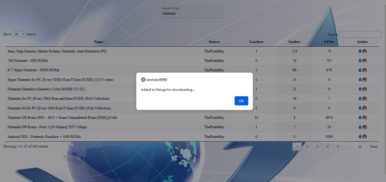 Torrent added to Deluge