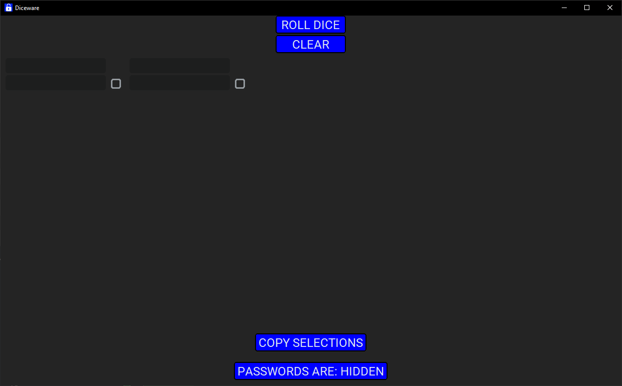 Diceware window with 2 generated hidden passwords