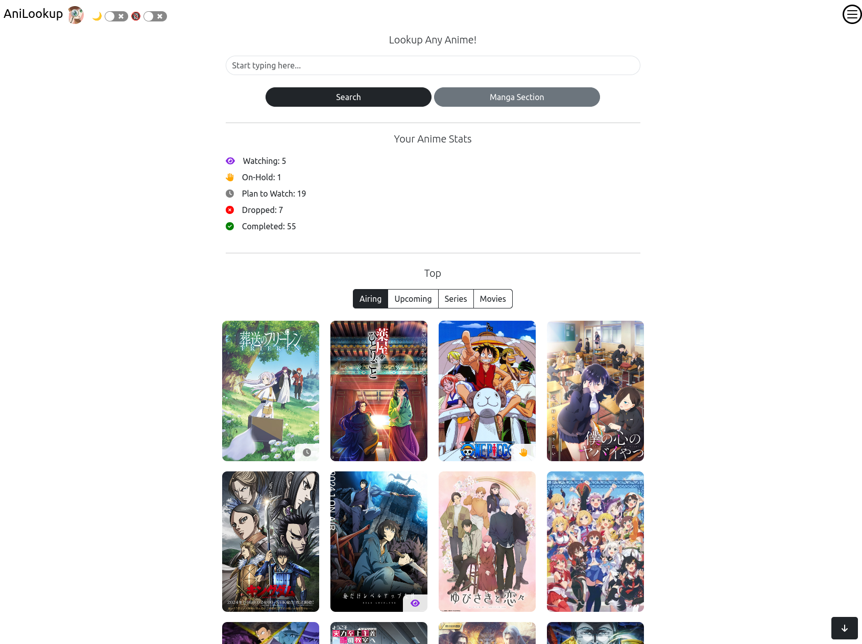 landing page anime