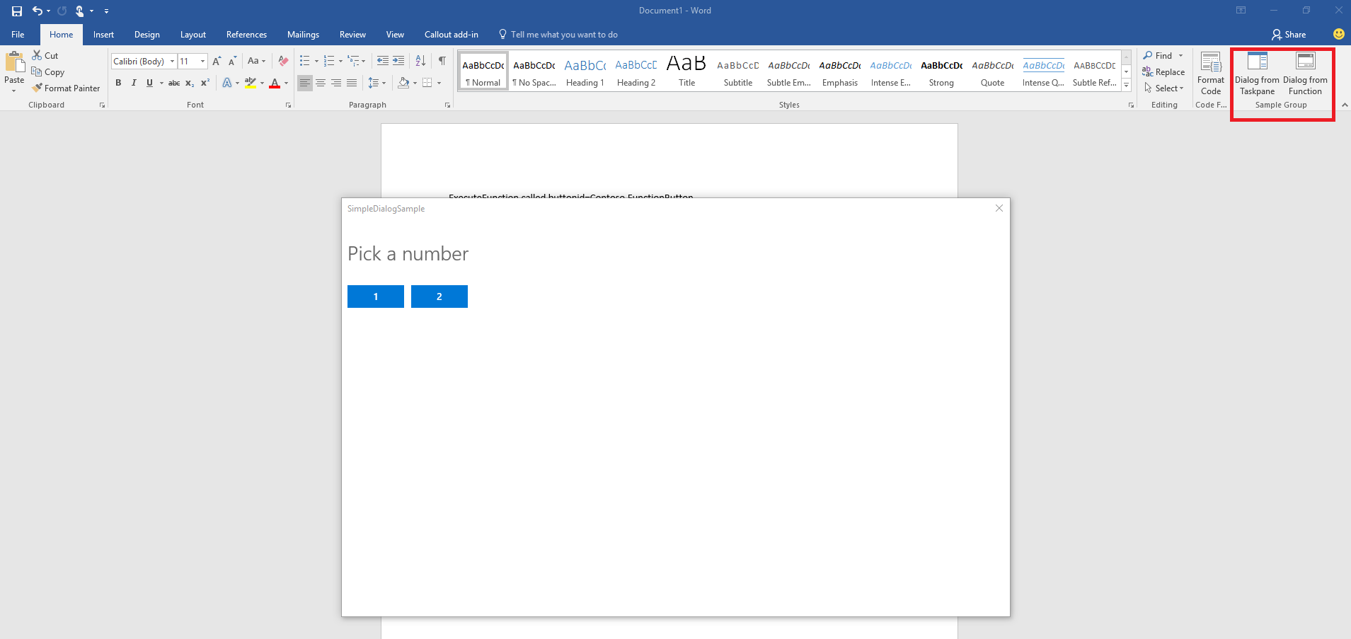 Office Add-in Dialog API Sample