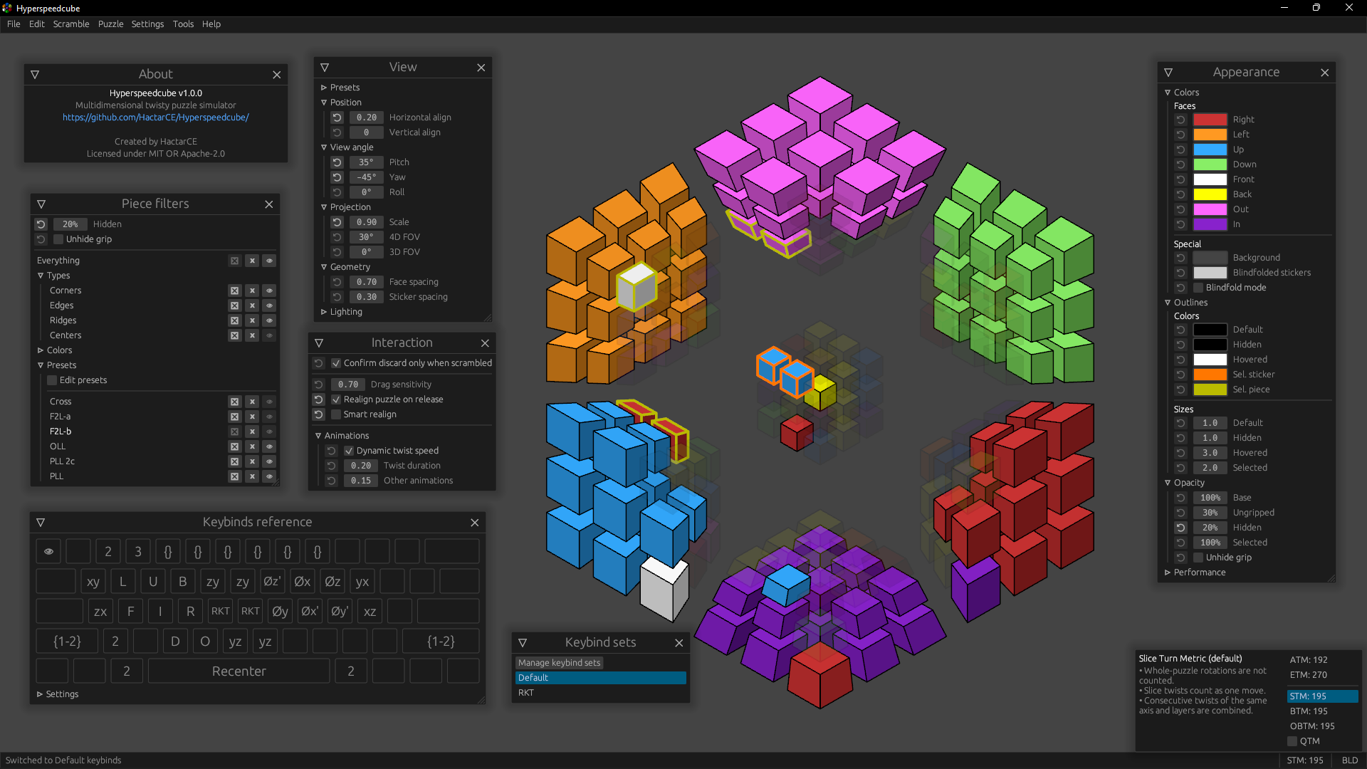 3x3x3x3 near the end of F2L-b with many tools and settings windows open