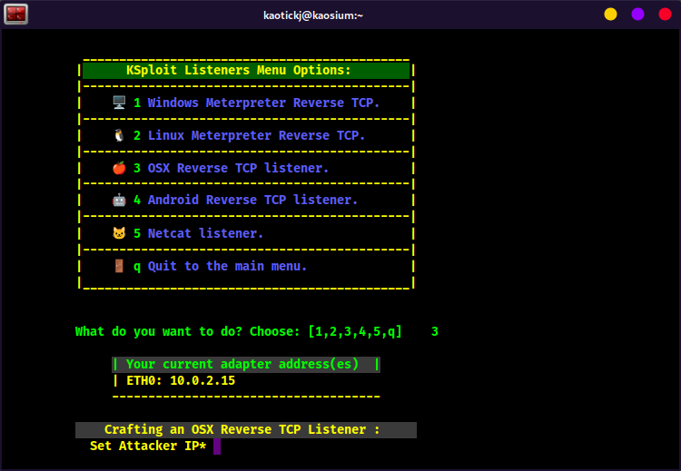 KSploit Listeners Menu OSX