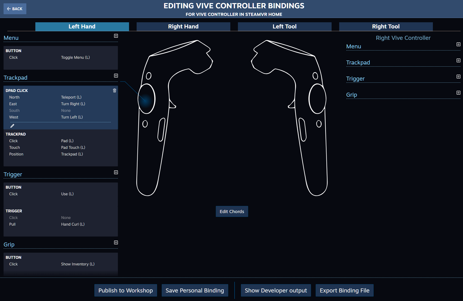 SteamVR Input Editing