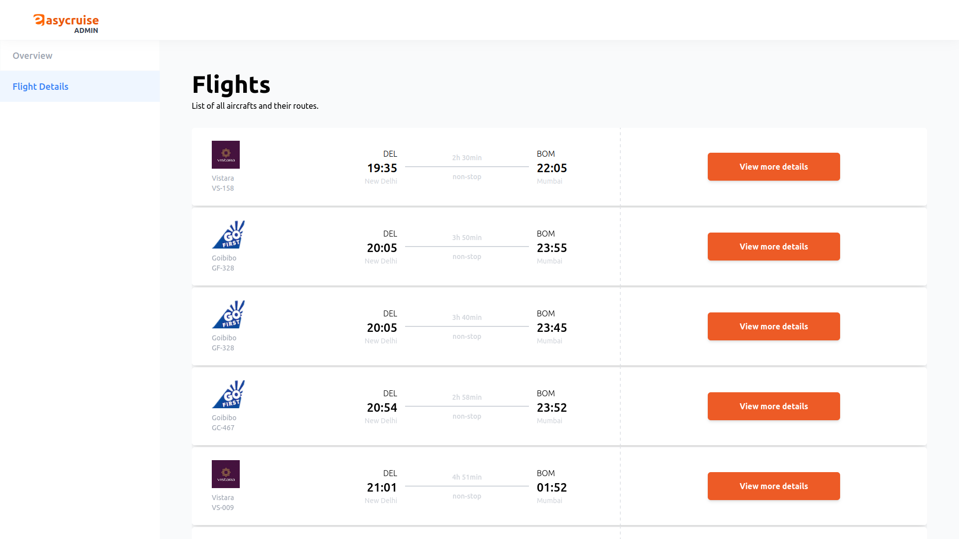 Admin Flight Details