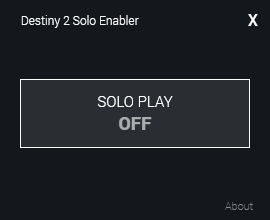 Image depicting the UI of the Destiny 2 Solo Enabler program. Program turned off currently.